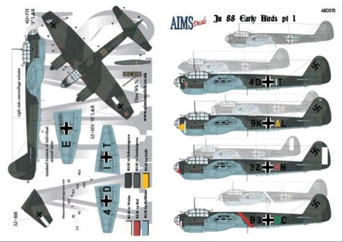  Aims Décal Junkers Ju-88 premières versions 9K + AL Le sujet - ensemb