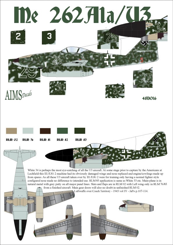  Aims Décal Messerschmitt Me-262A-1a / U3- 1/48 - Accessoires