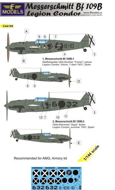  LF Models Décal Messerschmitt Bf-109B Condor de la Légion-1/144 - Acc