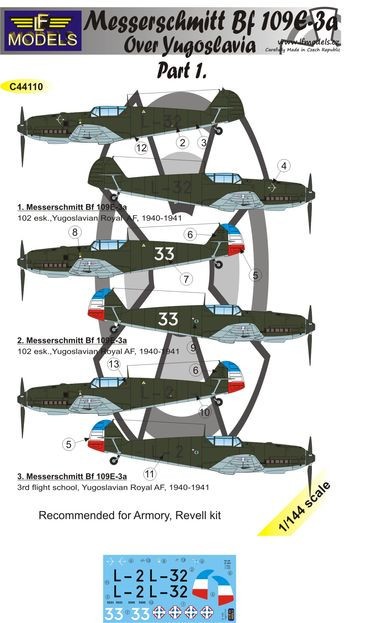  LF Models Décal Messerschmitt Bf-109E3a Yougoslavie-1/144 - Accessoir