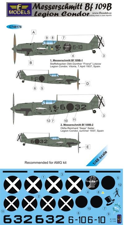  LF Models Décal Messerschmitt Bf-109B Condor de la Légion (AMG)- 1/48
