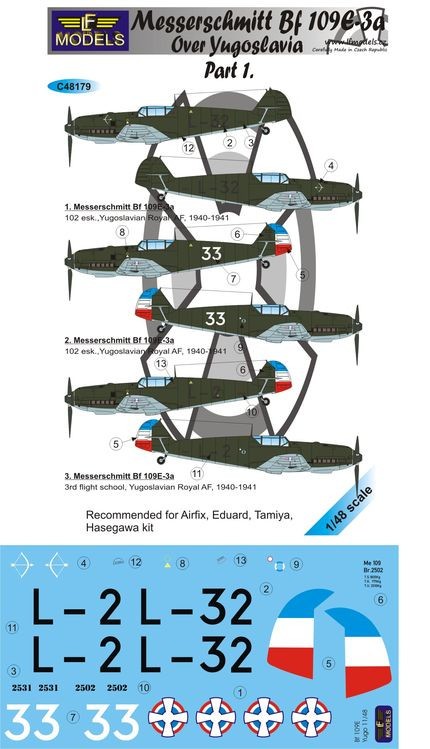  LF Models Décal Messerschmitt Bf-109E3a Yougoslavie (EDU.HAS, TAM)- 1