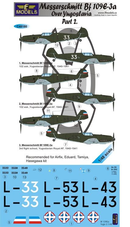  LF Models Décal Messerschmitt Bf-109E3a Yougoslavie (EDU.HAS, TAM)- 1