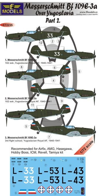  LF Models Décal Messerschmitt Bf-109E3a Yougoslavie (ICM, REV, TAM)-1