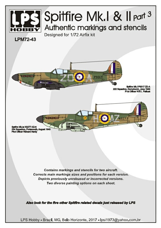  LPS Décal Royal Air Force Supermarine Spitfire Mk.I / Mk.II Partie 3-