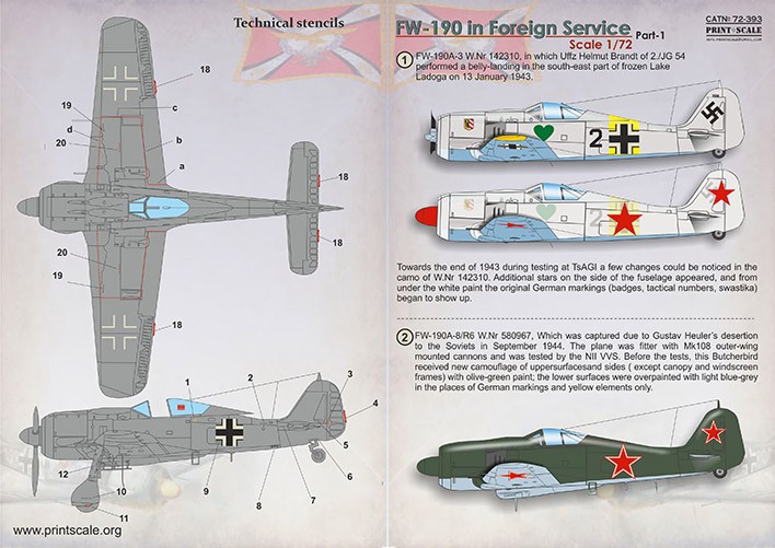  Print Scale Décal Focke-Wulf Fw-190 dans le service extérieur 1. FW-1