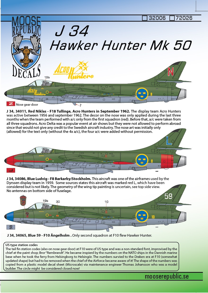  Moose Republic Decals Décal J 34 Hawker Hunter (FGA.9 / Mk.58 F.4 F.6