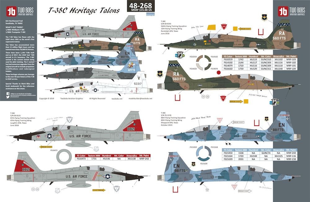  Two Bobs Décal Northrop T-38C Heritage Talons- 1/48 - Accessoires
