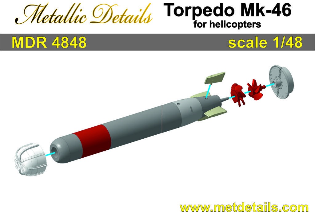  Metallic Details Torpedo Mk.46 pour hélicoptères x 2 (chariot non inc
