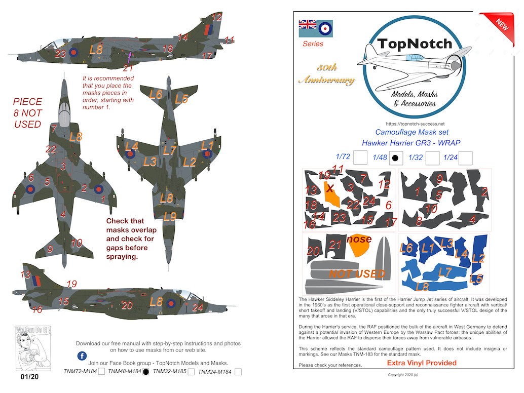  TopNotch BAe Harrier GR.1 / GR.3 - masque de peinture à motif de camo