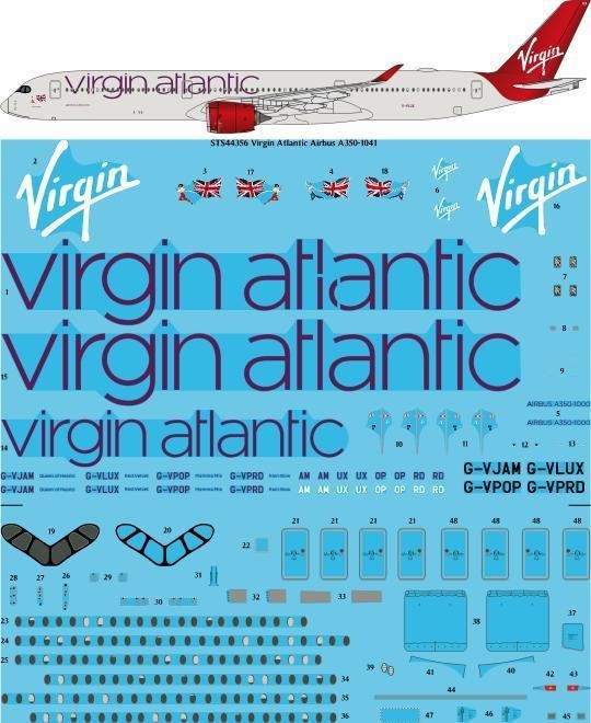  26 Decals Décal Autocollant Virgin Atlantic Airbus A350-1041 sérigrap