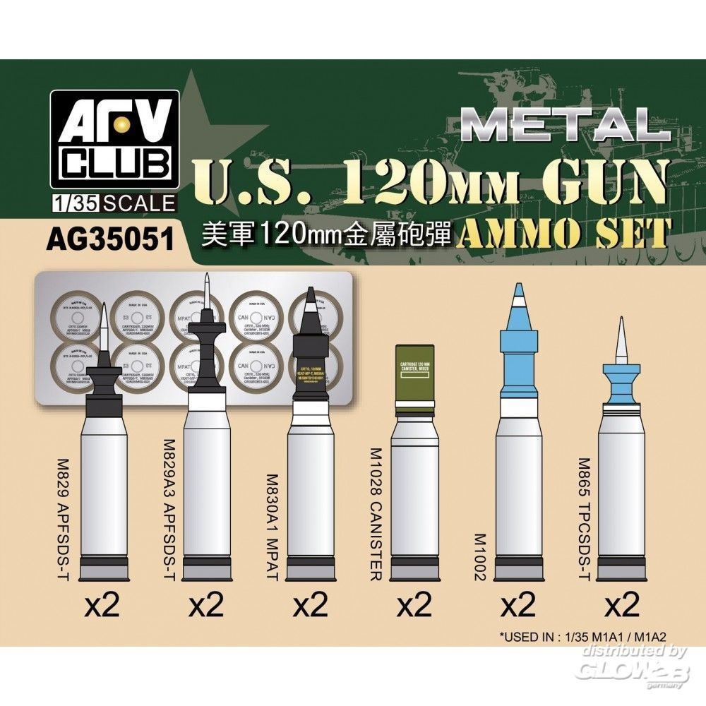  AFV Club Jeu de munitions US M1A1 / M1A2 M256 120 mm (aluminium)- 1/3