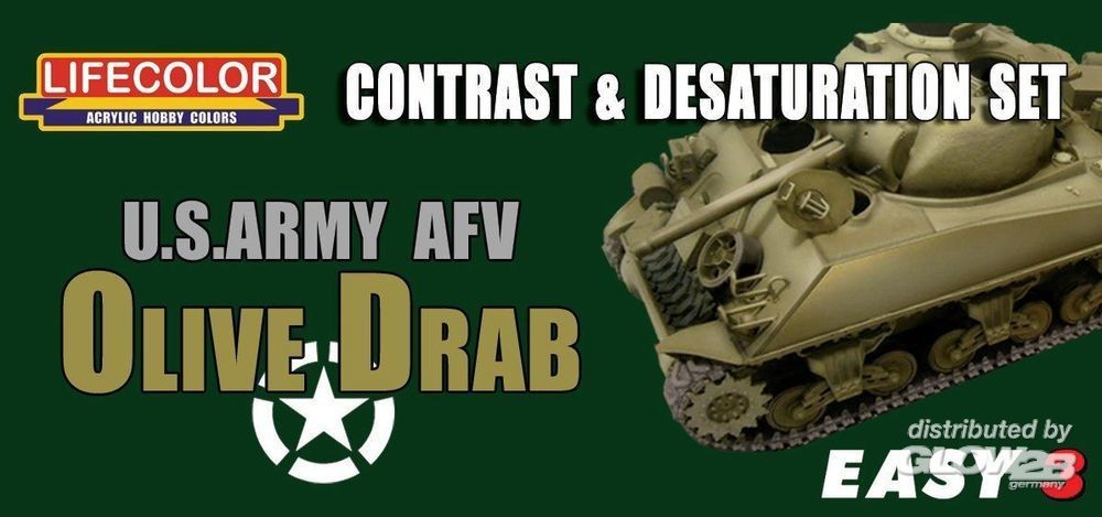  LIFECOLOR US Army AFV Oliv Drab Contr. & Desaturat.- - Peinture à maq