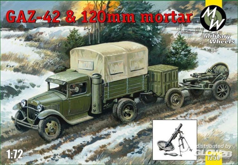 Maquette MILITARY WHEELS MODELS Mortier GAZ-42 et 120 mm-1/72 - Maquet