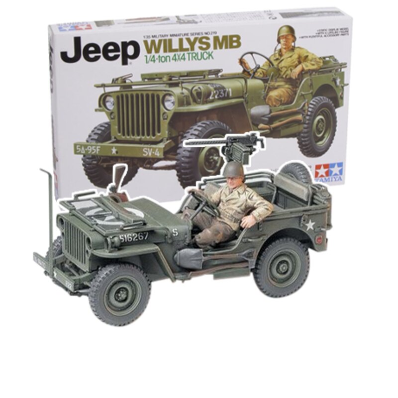 <p>Maquette</p>
 Jeep Willys MB avec conducteur & décalques pour 5 versions