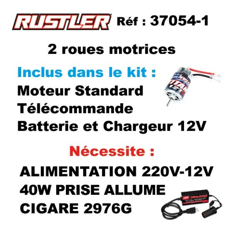 12V inclus RUSTLER 4X2 BRUSHED AVEC ACCUS/CHARGEUR