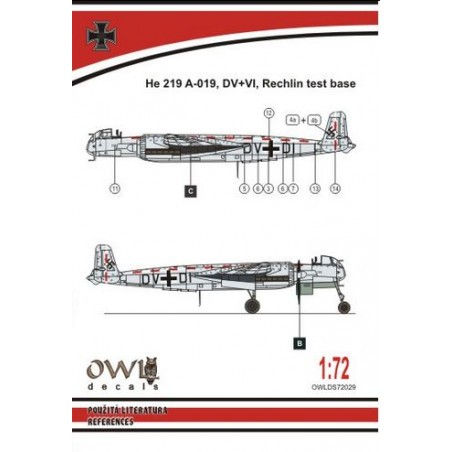  Décal Heinkel He-219V-019 DV+VI (machine d'essai de catapulte) (conçu pour être utilisé avec les kits Dragon) [He-219A-5/R4 He-