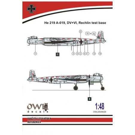 Décal Heinkel He-219 V133 DV+DI (machine d'essai de catapulte) (conçu pour être utilisé avec les kits Tamiya) [Heinkel He-219A-