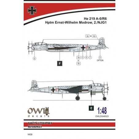  Décal Heinkel He-219 A-0 G9+FK (W. Modrow) (conçu pour être utilisé avec les kits Tamiya) [Heinkel He-219A-7 'UHU']