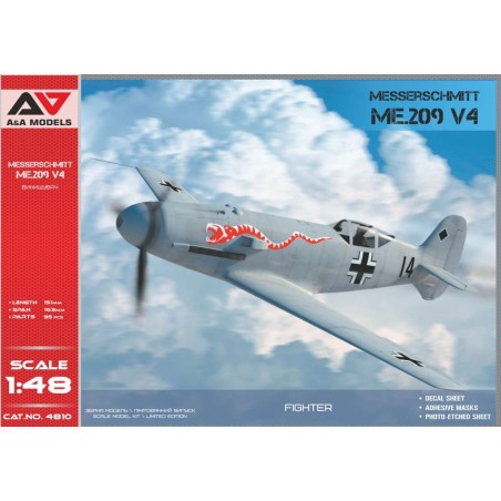 Maquette avion Messerschmitt Me-209V-4 95 pièces; Feuille photogravée; Masques adhésifs Autocollants pour 2 schémas de marquage