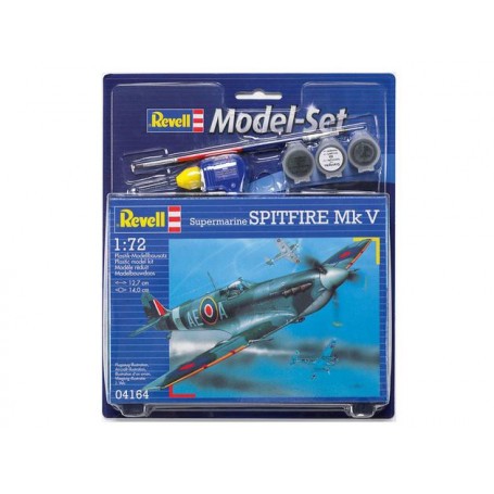 Maquette d'avion Spitfire Mk.V Model Set - coffret contenant la maquette, les peintures, pinceau et colle 